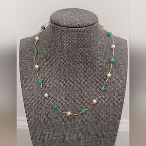 14K Gold Turquoise & Pearl Necklace – 16"